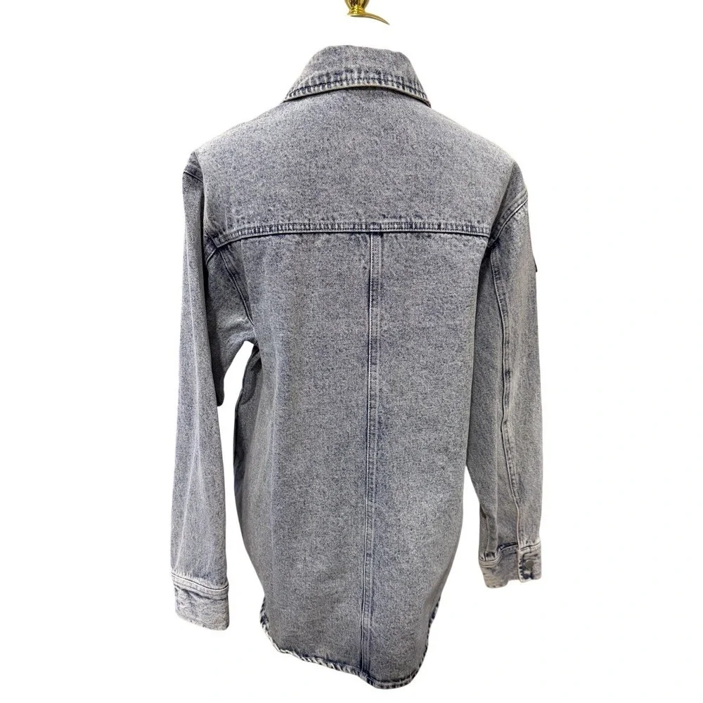 Blue‎ B Womens Acid Wash Denim Western Patch Oversized Shacket Light Blue S